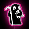 The Grim Reaper with a fondness for felines, depicted on a vibrant RGB neon sign.