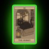 Neon sign reading "The Hermit" in green LED lights.