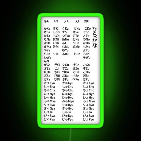 The Hiragana The Entire First Japanese Alphabet With RGB Neon Sign