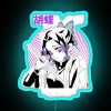 Neon sign with an insect-inspired design featuring Shinobu Kocho from Demon Slayer, in blue color scheme.