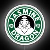 Neon sign featuring a stylized dragon with jasmine accents.