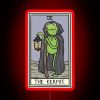 A neon sign reading "The Kermit Tarot" in bold, colorful letters.