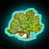 Colorful neon sign featuring a majestic oak tree in RGB colors.