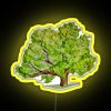 Neon sign with colorful, glowing letters spelling out 'The Mighty Oak'