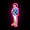 Colorful neon sign featuring a parody of the Mobile Suit Gundam mech with pink and RGB hues.