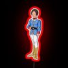 Miniature mobile suit from Gundam series, depicted in vibrant RGB neon colors as a humorous anime parody gift.