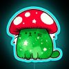 A vibrant, neon-lit RGB sign featuring an iconic cartoon mushroom cat design.