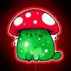 Neon-colored mushroom-shaped cat neon sign in a vibrant, RGB color scheme.
