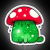 Neon RGB sign of a cartoon mushroom character resembling a cat.