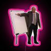 Neon office sign with Bob Odell's name in pink letters, illuminated by RGB lights.