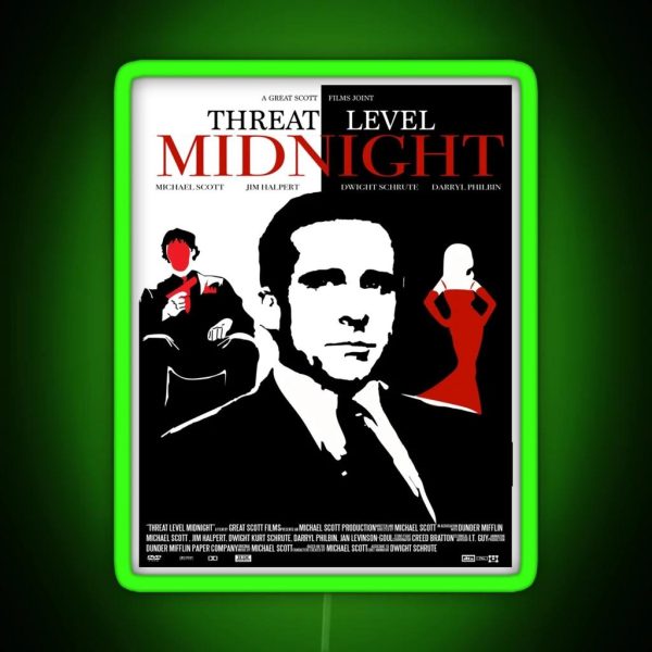 The Office Threat Level Midnight Movie Poster RGB Neon Sign