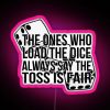 RGB Neon Sign from Hadestown, featuring dice rollers in a bold pink hue
