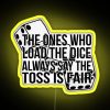 The ones who load the dice, Hadestown neon sign with vibrant yellow accents.