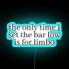 Neon limbo sign in a colorful, modern setting with bold RGB lights.
