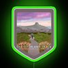 The Overland Track in Tasmania, Australia with vibrant neon lights at night