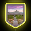Tasmanian wilderness landscape with neon sign on The Overland Track in Australia