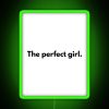 Neon sign featuring a stylized illustration of a perfect girl with vibrant green and RGB color tones.