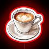 A vibrant neon sign reading "The Perfect Latte" in bold, red letters against a dark background.