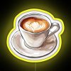Neon sign with colorful latte art illustration.