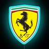 Neon sign with vibrant blue letters reading 'The Power of Horse'