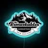 The Remarkables ski resort neon sign at night, illuminated in black, RGB, and blue colors