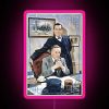 Neon pink watercolor illustration of Sherlock Holmes in a vintage setting with a hint of nostalgia and mystery, inspired b...