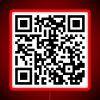 Rickroll QR code neon sign in RGB colors with red background.