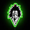 Neon sign reading 'The Savage Leader' in green LED lights.