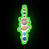 Colorful illustration of the solar system with neon-lit planets and vibrant moons.