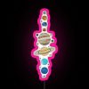 Colorful neon-lit illustration of the solar system with vibrant moons and planets in RGB colors.