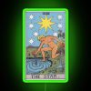 Neon tarot card design featuring The Star with green neon accents.