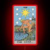 The Star tarot card design with a neon sign background