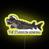 Neon sign featuring a sturgeon's face in bright, vibrant colors.
