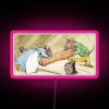 Beatrix Potter's whimsical illustration featuring Samuel Whiskers in a colorful, neon-lit setting inspired by her classic...