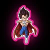 Neon pink sign with a young prince illustration in RGB colors