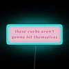 Bumper sign with neon letters saying 'These curbs aren't gonna hit themselves funny'