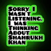 Shah Rukh Khan's iconic face surrounded by vibrant green neon lights, evoking nostalgia and admiration.