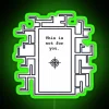 Neon House of Leaves sign with RGB colors on a green background.