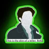 Neon sign with "Killer Bella" in green, RGB colors on a pink background.