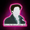 Neon pink sign reading "Killer Bella" with a close-up of its RGB LED skin display.
