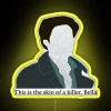 A neon sign featuring the skin of a Killer Bella, with vibrant yellow hues.
