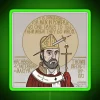 Neon sign featuring Thomas Becket, 12th-century Archbishop of Canterbury and martyr.