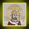 Neon sign featuring Thomas Becket, Archbishop of Canterbury and martyr.