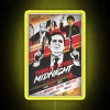 Neon sign reading 'Threat Level Midnight - Clean up on Aisle 5'