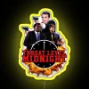 Neon threat level sign at midnight
