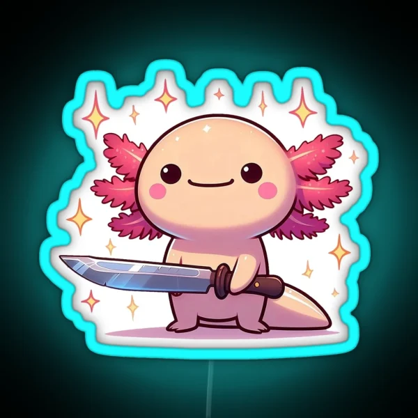 Threatening Stabby Axolotl Aura With A Knife RGB Neon Sign