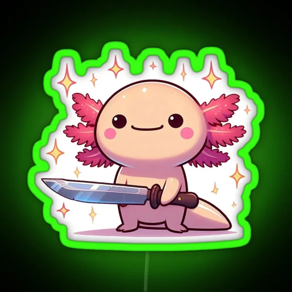 Threatening Stabby Axolotl Aura With A Knife RGB Neon Sign