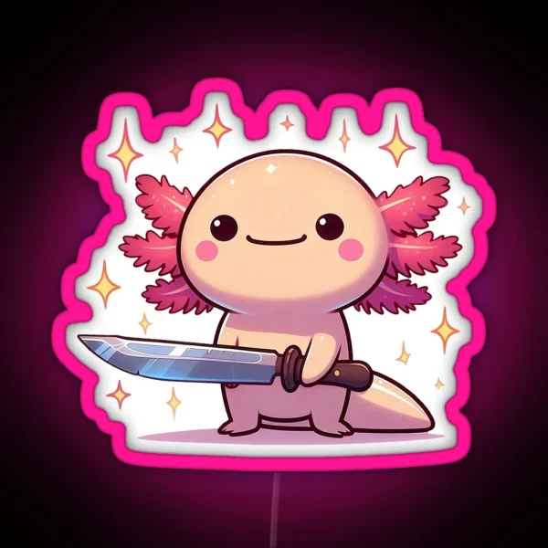 Threatening Stabby Axolotl Aura With A Knife RGB Neon Sign
