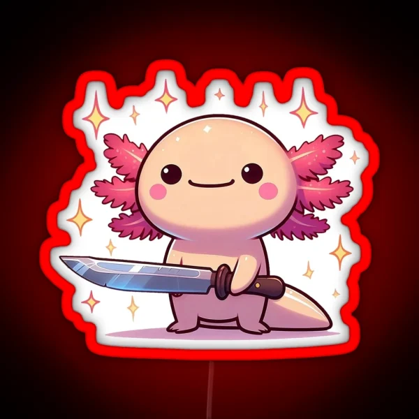 Threatening Stabby Axolotl Aura With A Knife RGB Neon Sign