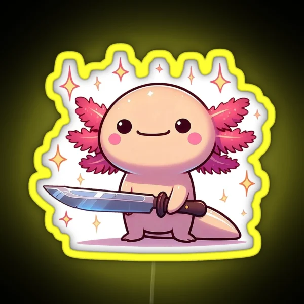 Threatening Stabby Axolotl Aura With A Knife RGB Neon Sign
